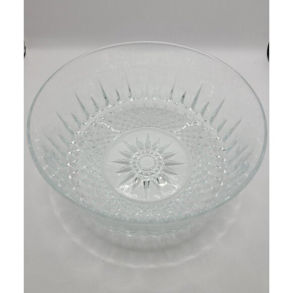 Vintage Arcoroc France Crystal Glass Serving Bowl 8" Diamond Starburst Diamond - Picture 3 of 8